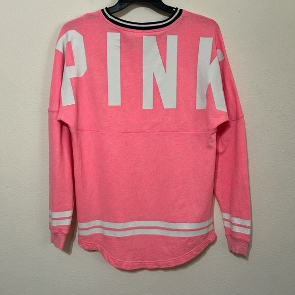 Victoria's Secret PINK Neon Hot Pink Varsity Crewneck Spirit Jersey Pullover - Picture 5 of 8